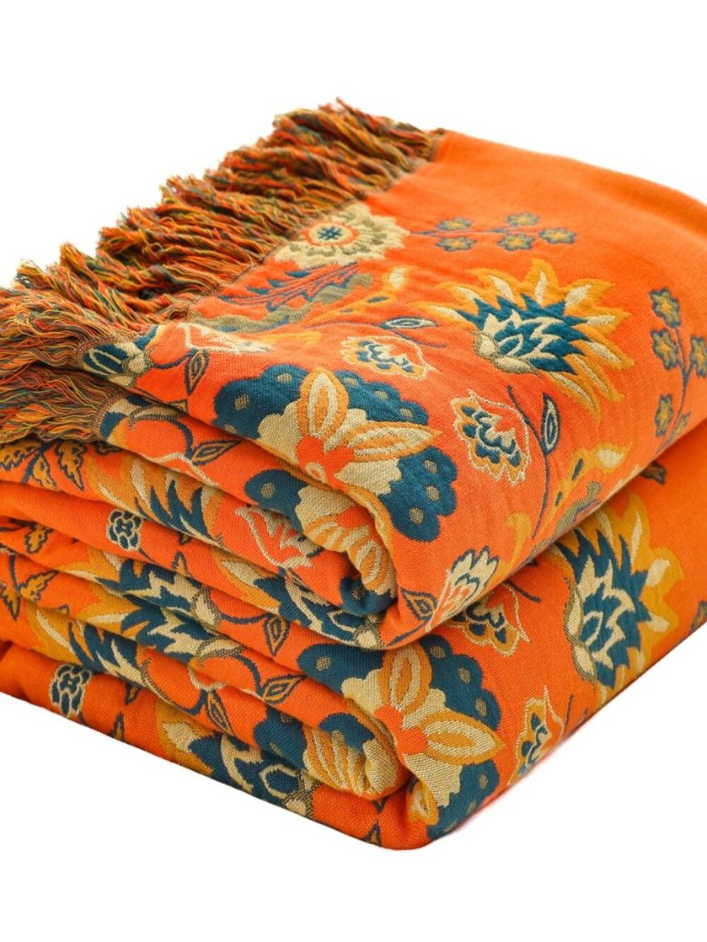 Burnt Orange Floral Rustic Boho Blanket for Bed Travel 60"×80"